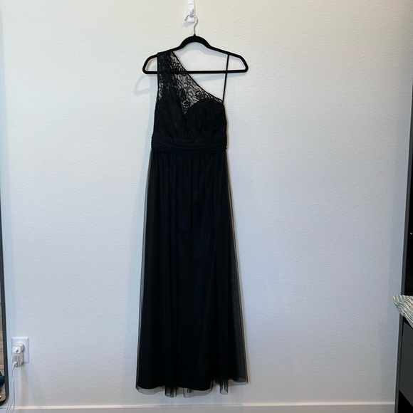 Amsale Black Lace & Chiffon One-Shoulder Dress Gown Bridesmaid Size 6 - Picture 1 of 11